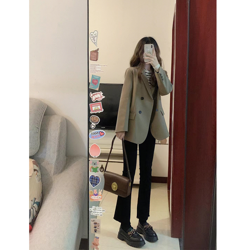 卡其色西装外套女高级感2025新款春秋小个子韩版女士休闲西服上衣